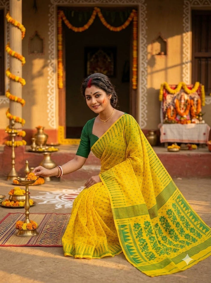 Basanti Bela Bengal Jamdani Saree