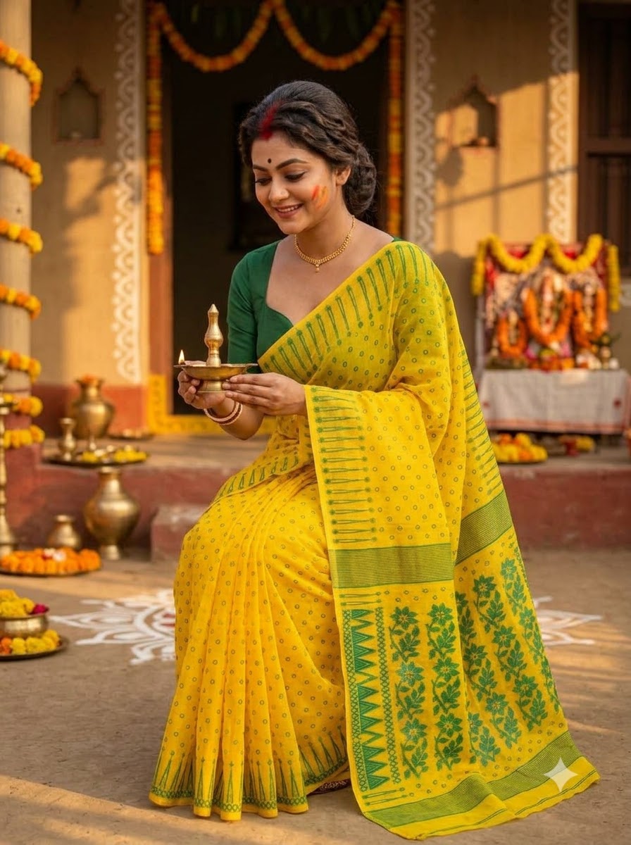 Basanti Bela Bengal Jamdani Saree