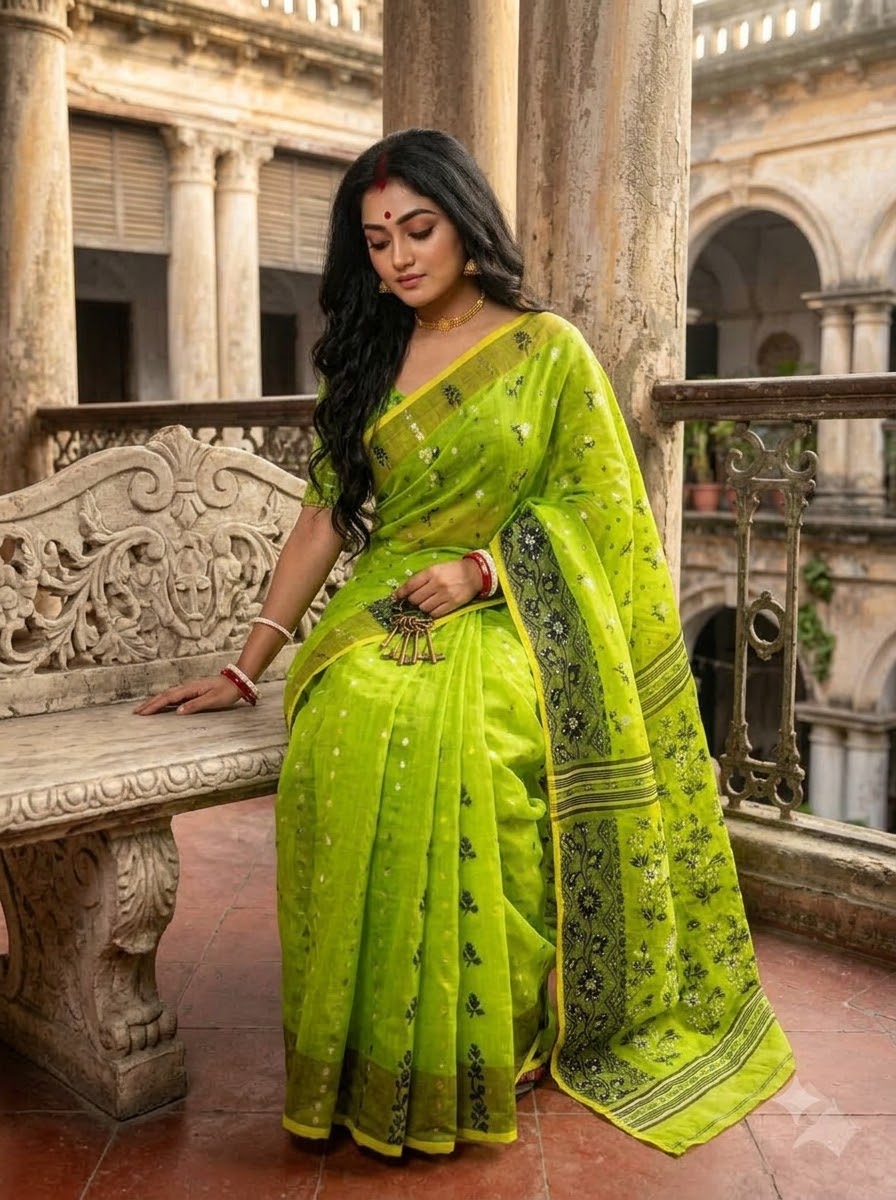 Shonarika Bengal Jamdani Saree With Stone Work