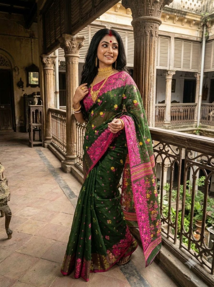Shonarika Bengal Jamdani Saree With Stone Work
