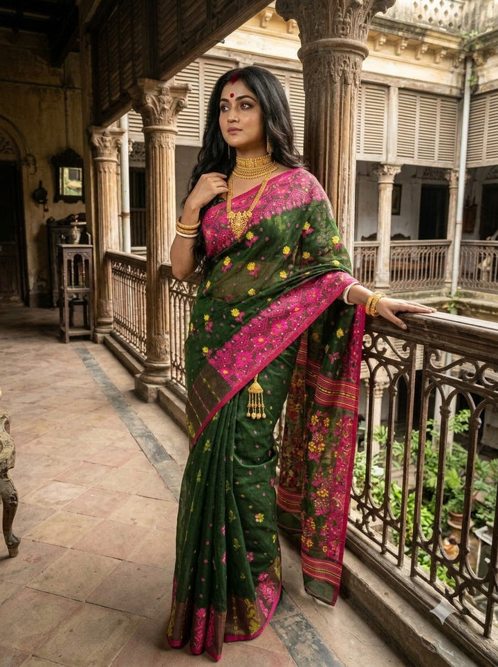 Shonarika Bengal Jamdani Saree With Stone Work
