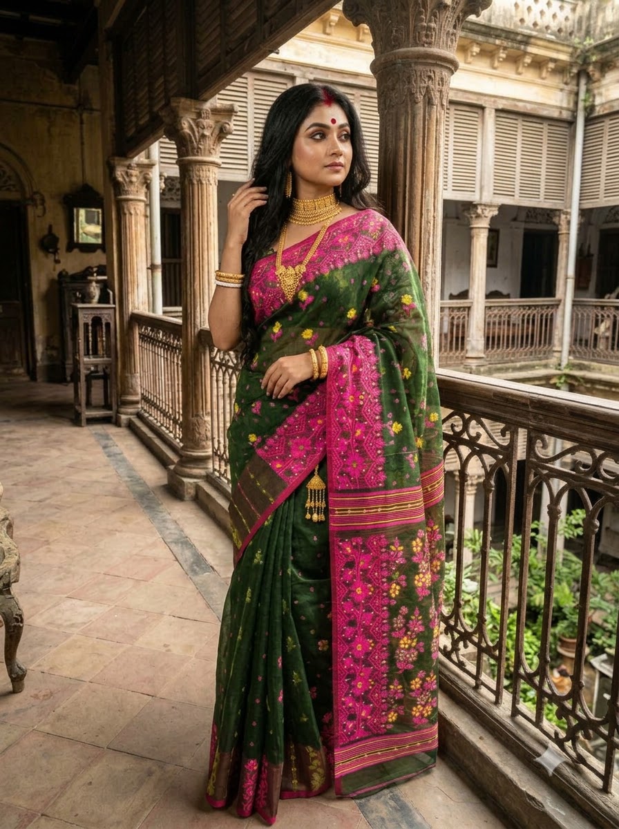 Shonarika Bengal Jamdani Saree With Stone Work