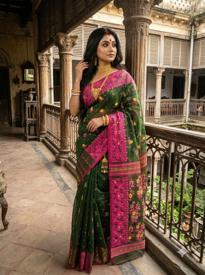 Shonarika Bengal Jamdani Saree With Stone Work