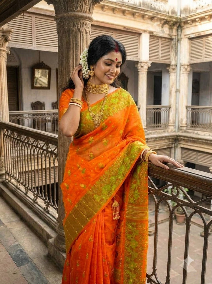 Shonarika Bengal Jamdani Saree With Stone Work