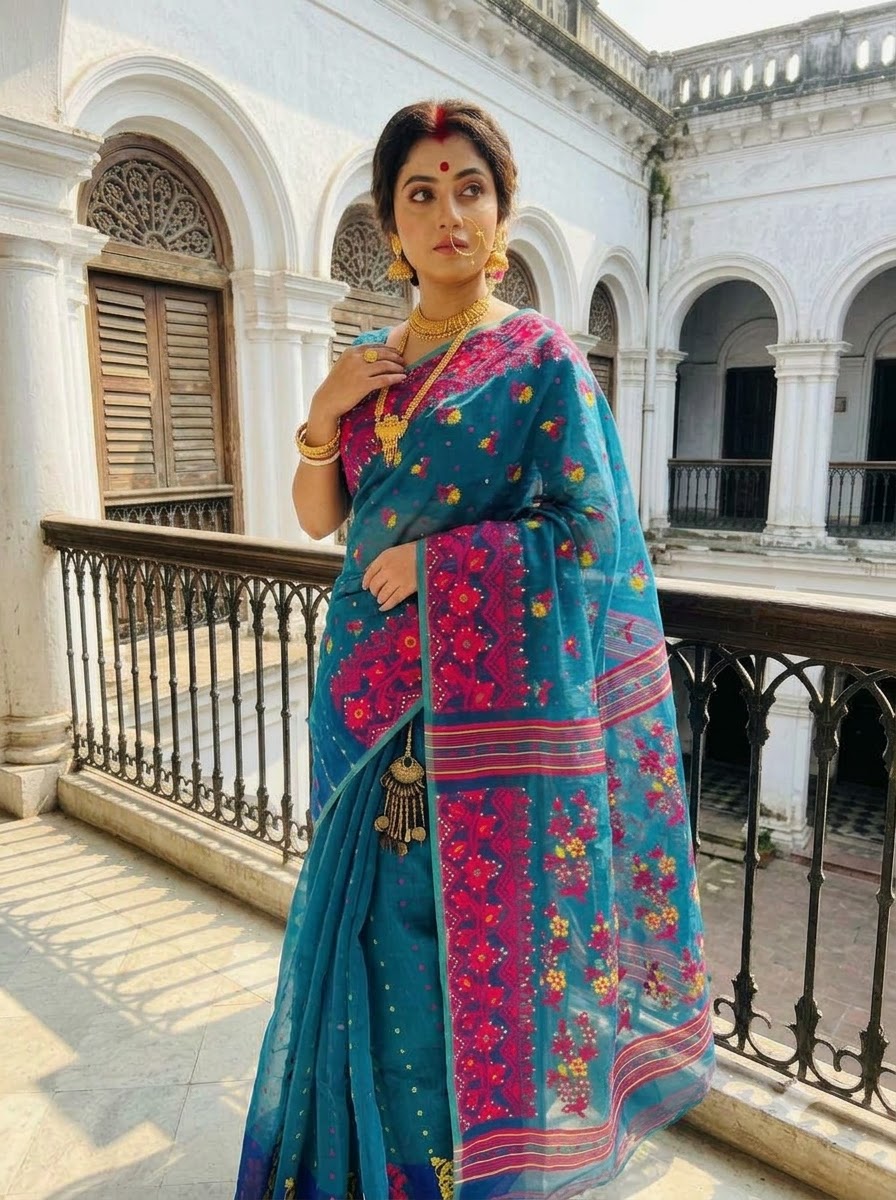 Shonarika Bengal Jamdani Saree With Stone Work