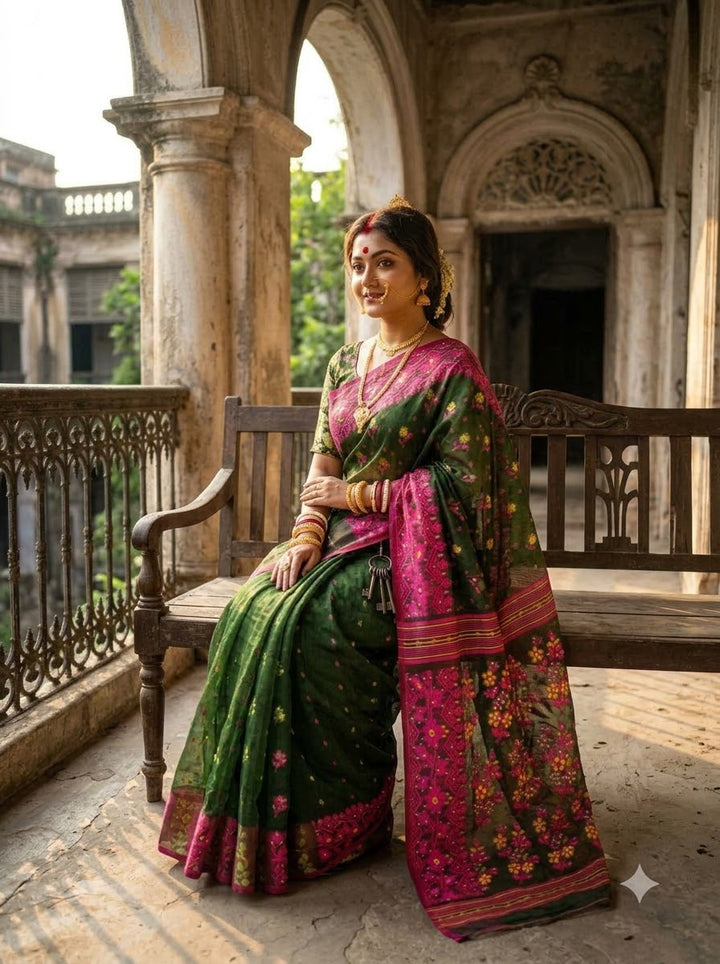Shonarika Bengal Jamdani Saree With Stone Work