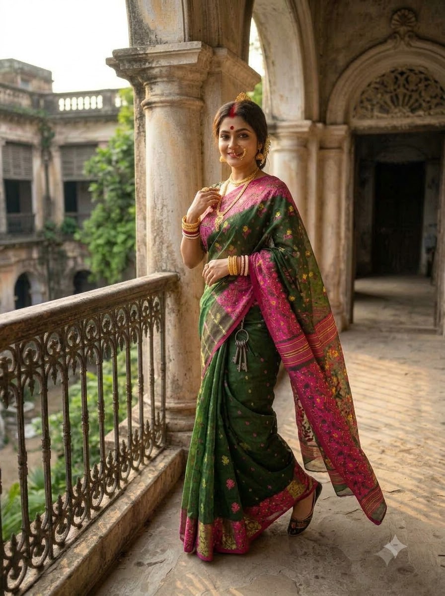 Shonarika Bengal Jamdani Saree With Stone Work