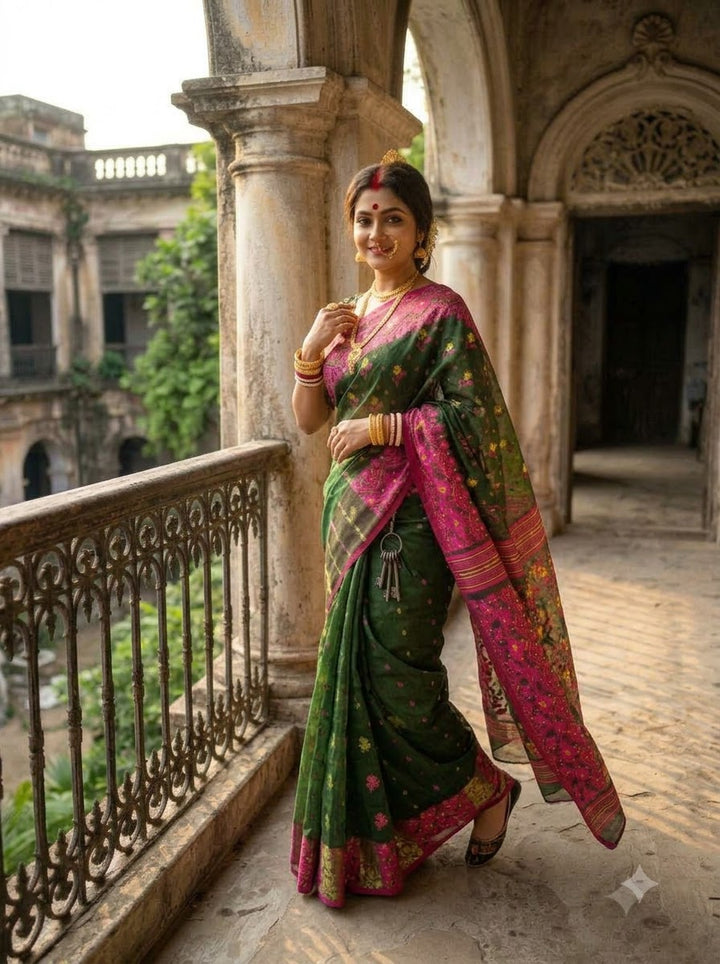 Shonarika Bengal Jamdani Saree With Stone Work