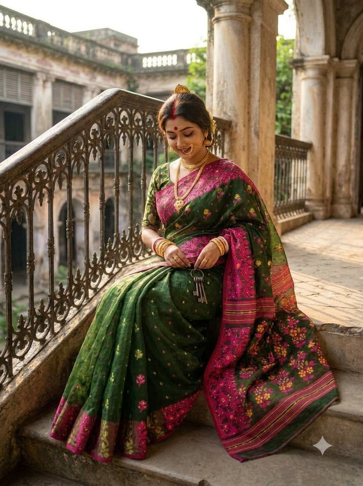 Shonarika Bengal Jamdani Saree With Stone Work