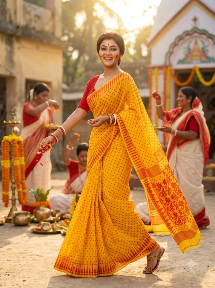 Basanti Bela Bengal Jamdani Saree