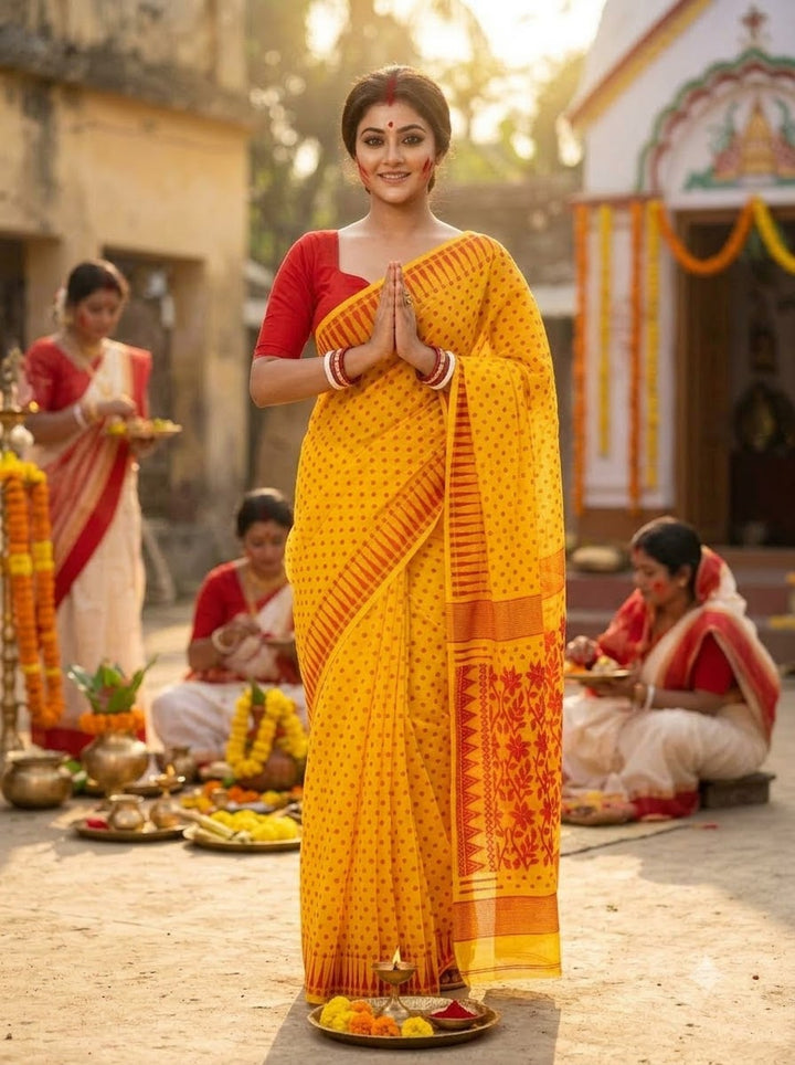 Basanti Bela Bengal Jamdani Saree