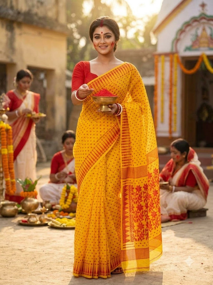 Basanti Bela Bengal Jamdani Saree