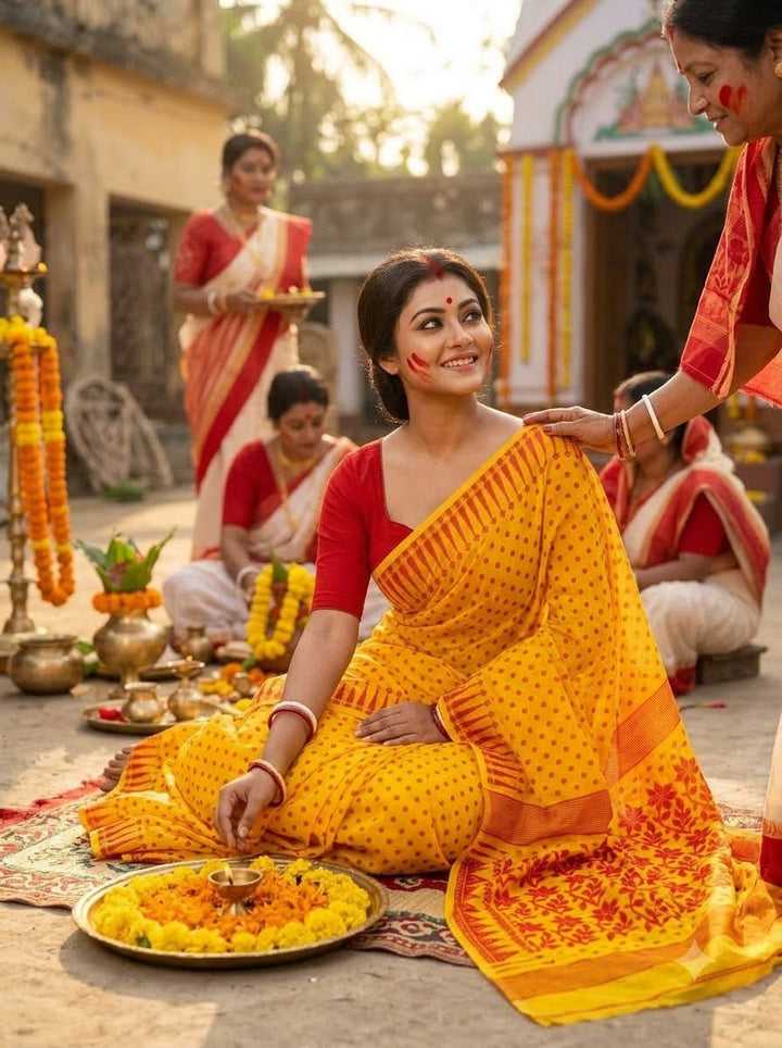 Basanti Bela Bengal Jamdani Saree