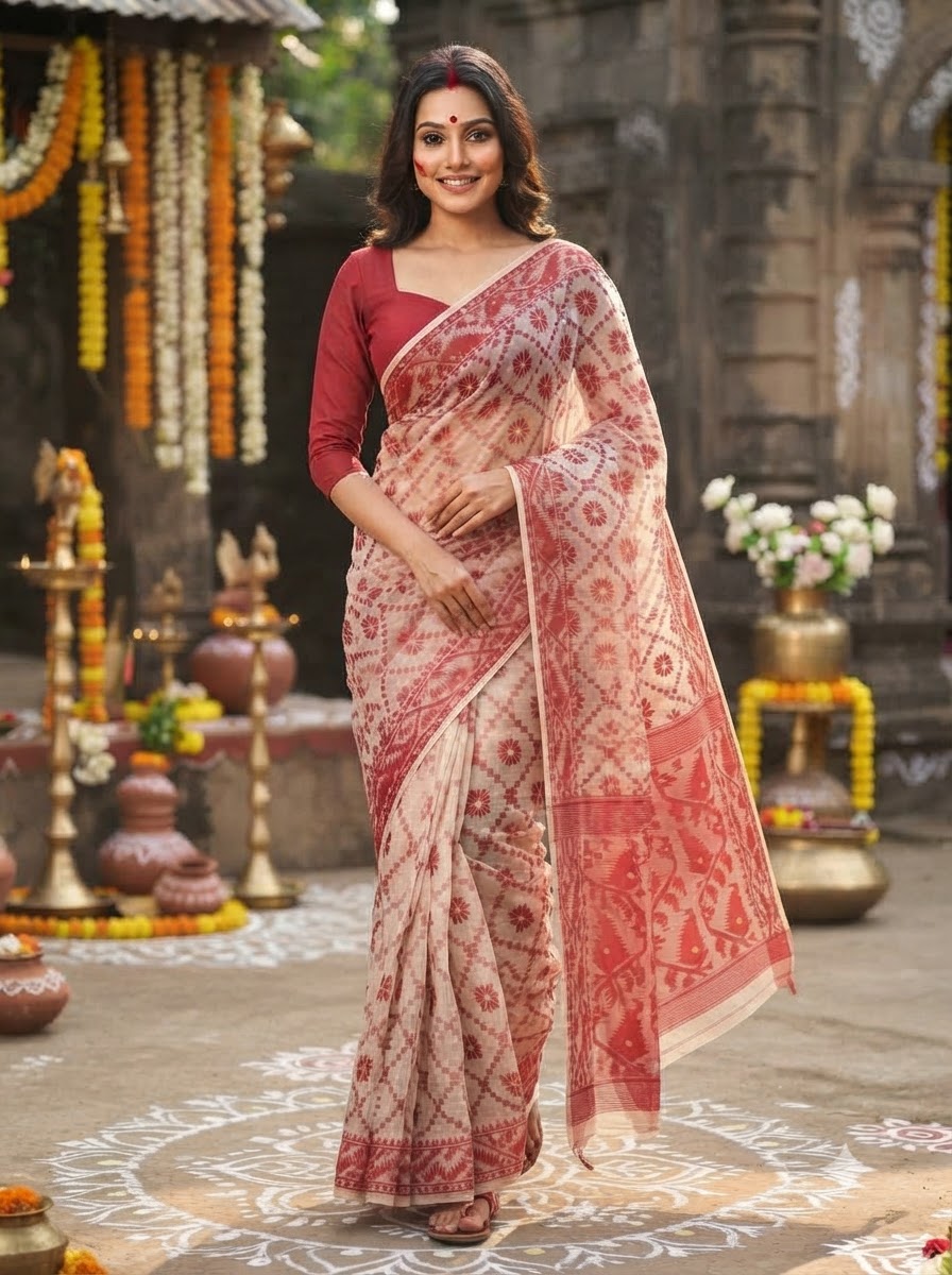 Ātmika Bengal Dhakai Jamdani Saree