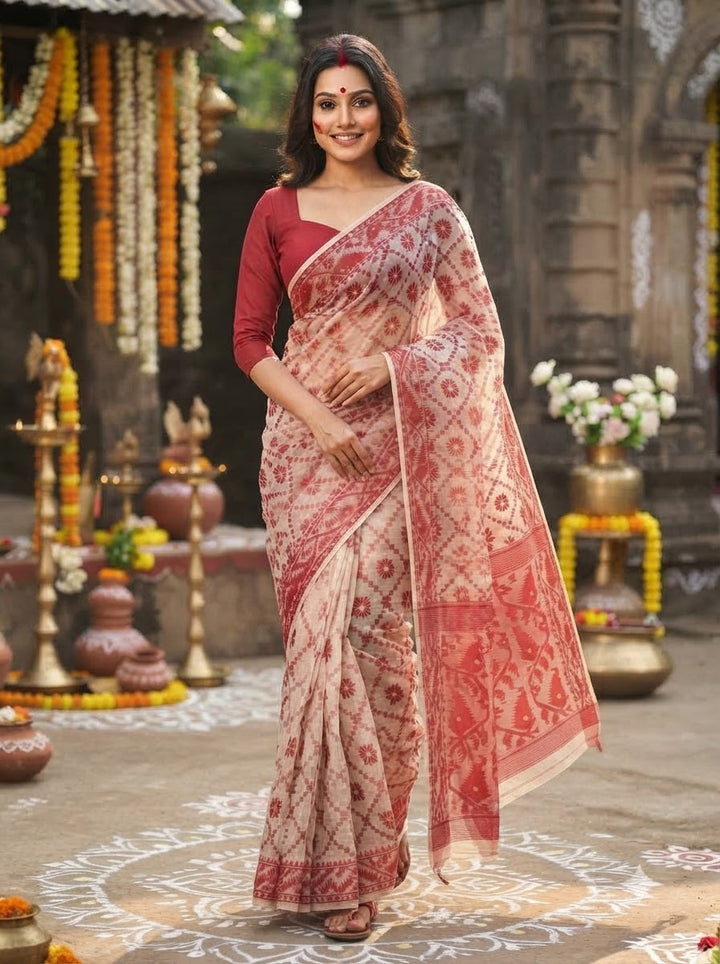 Ātmika Bengal Dhakai Jamdani Saree