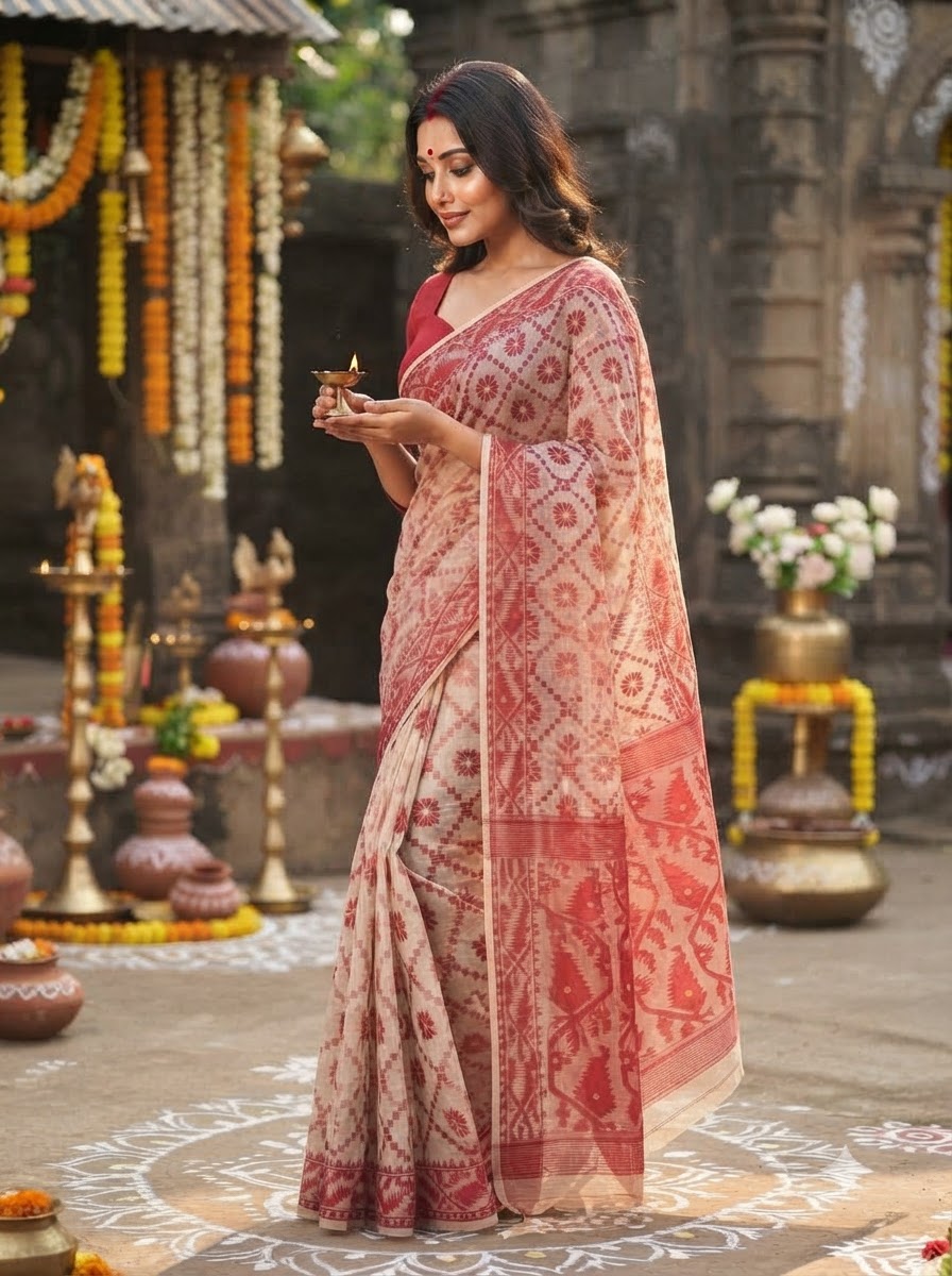 Ātmika Bengal Dhakai Jamdani Saree