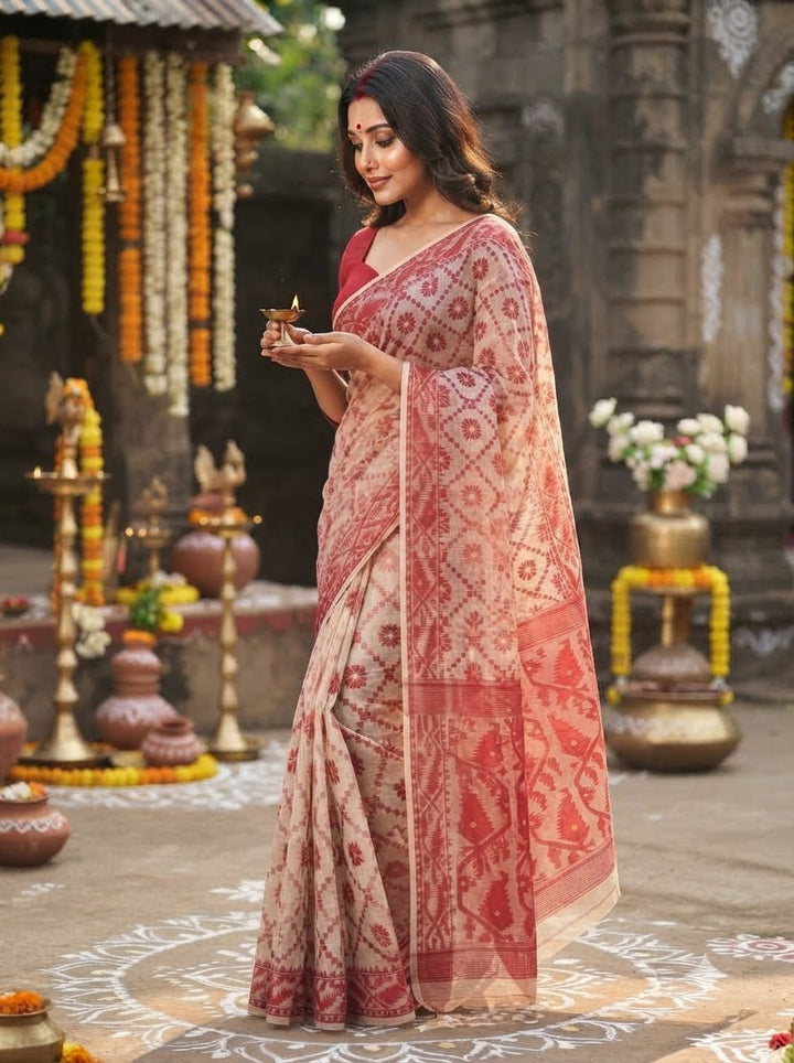 Ātmika Bengal Dhakai Jamdani Saree