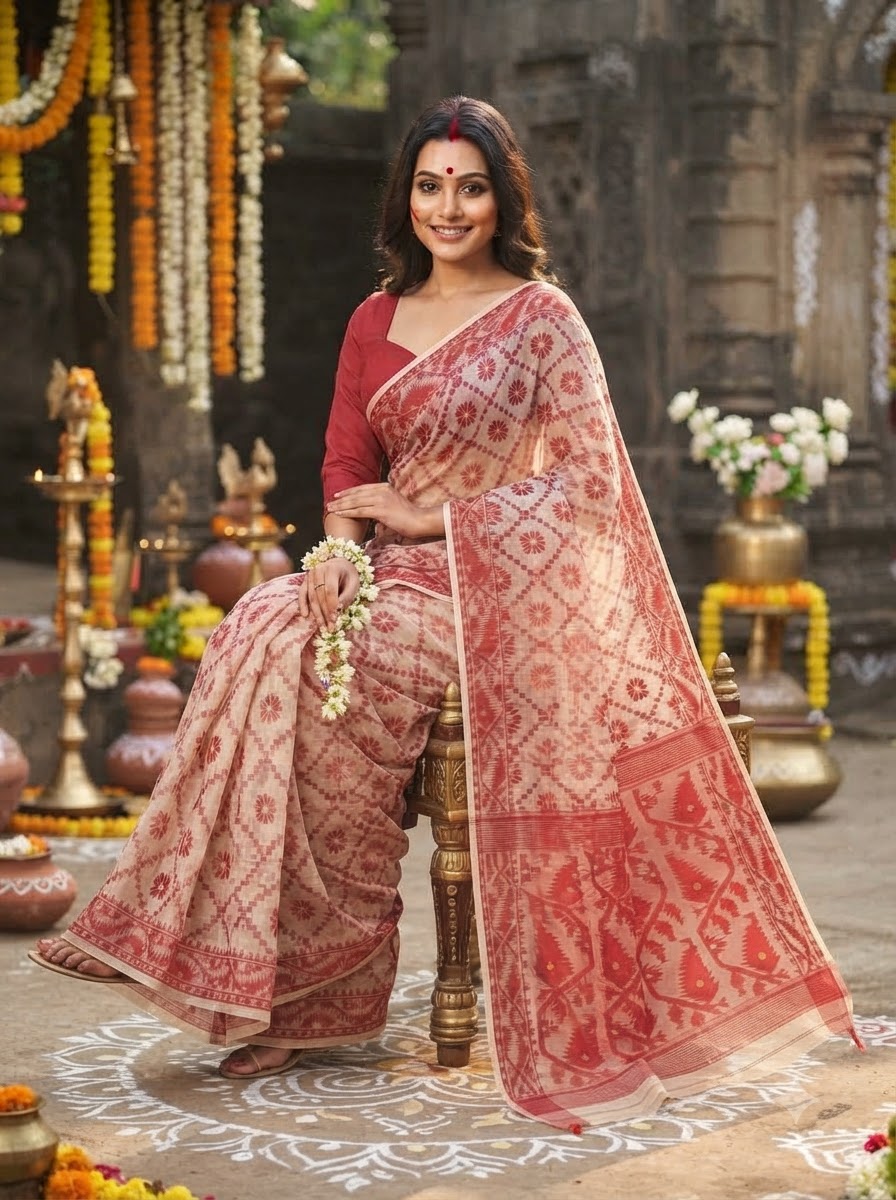 Ātmika Bengal Dhakai Jamdani Saree