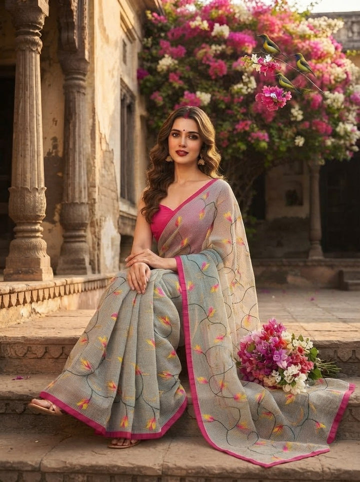 Kusum Reshom Kota Saree With Embroidery work