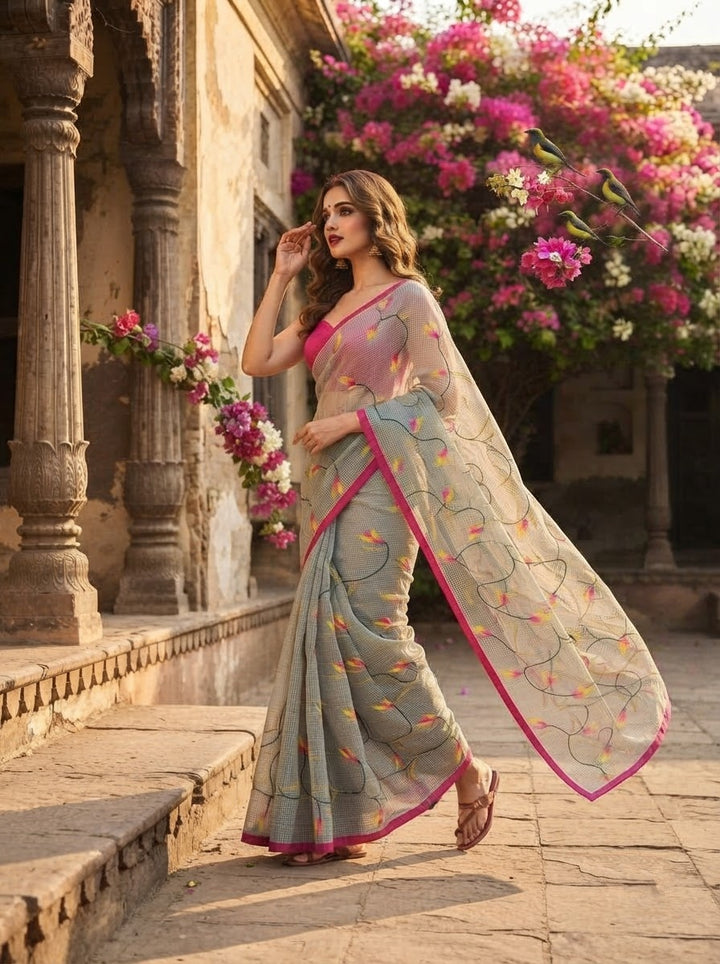 Kusum Reshom Kota Saree With Embroidery work