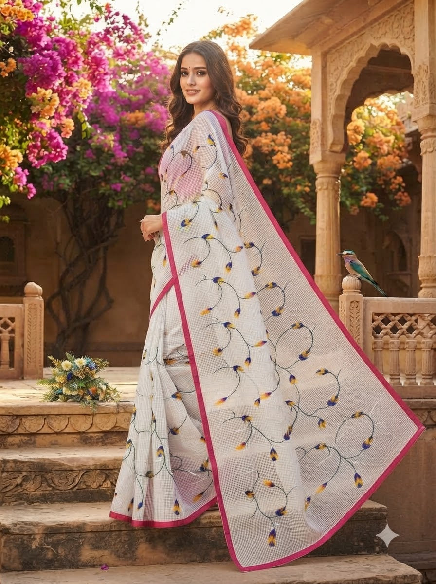 Kusum Reshom Kota Saree With Embroidery work