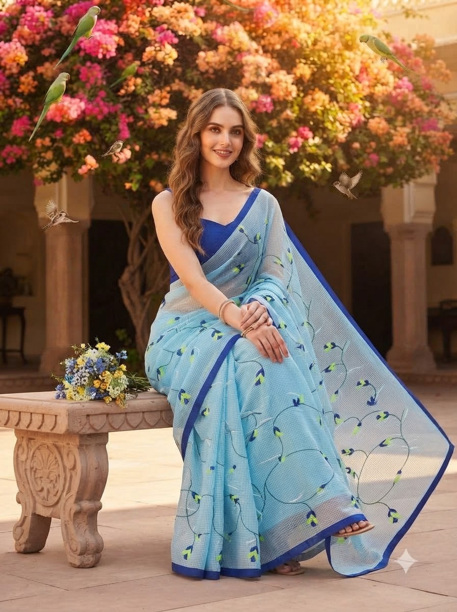 Kusum Reshom Kota Saree With Embroidery work