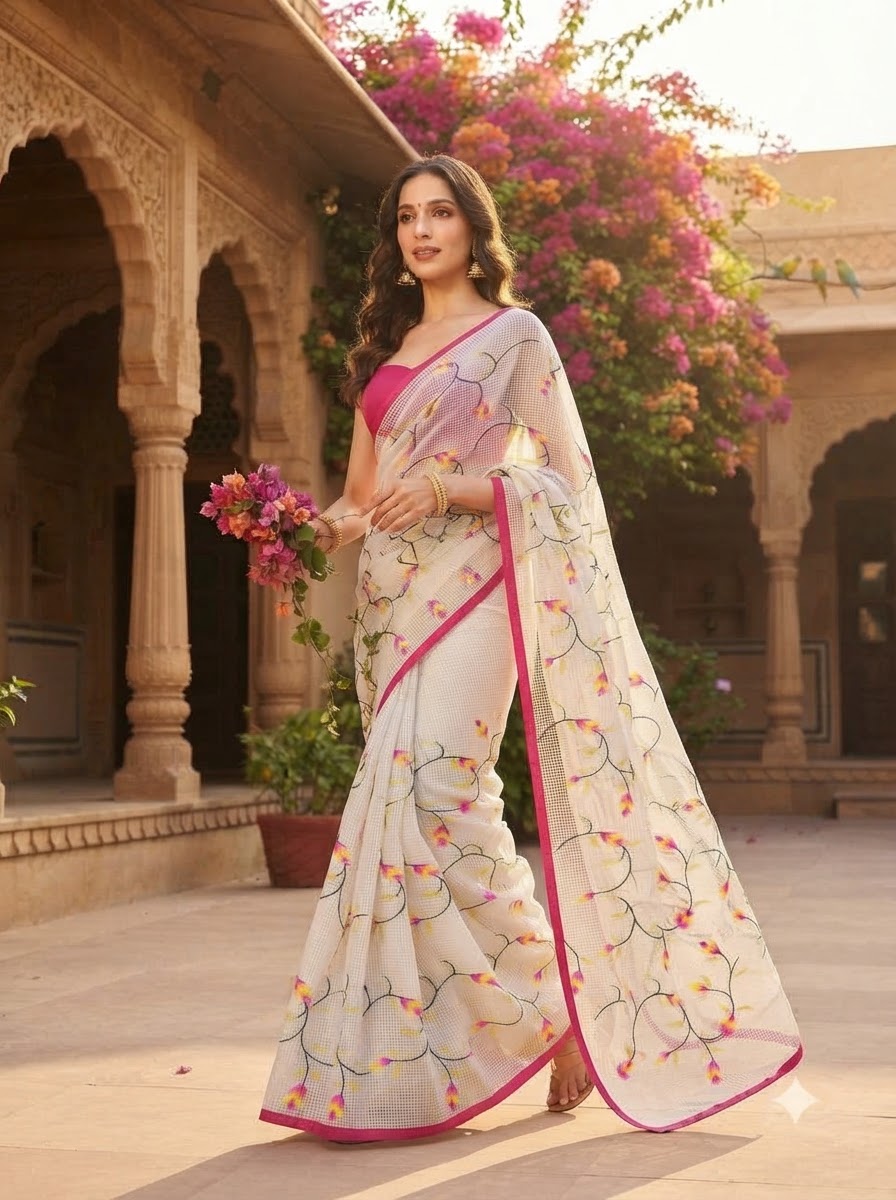 Kusum Reshom Kota Saree With Embroidery work