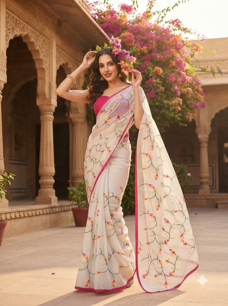 Kusum Reshom Kota Saree With Embroidery work