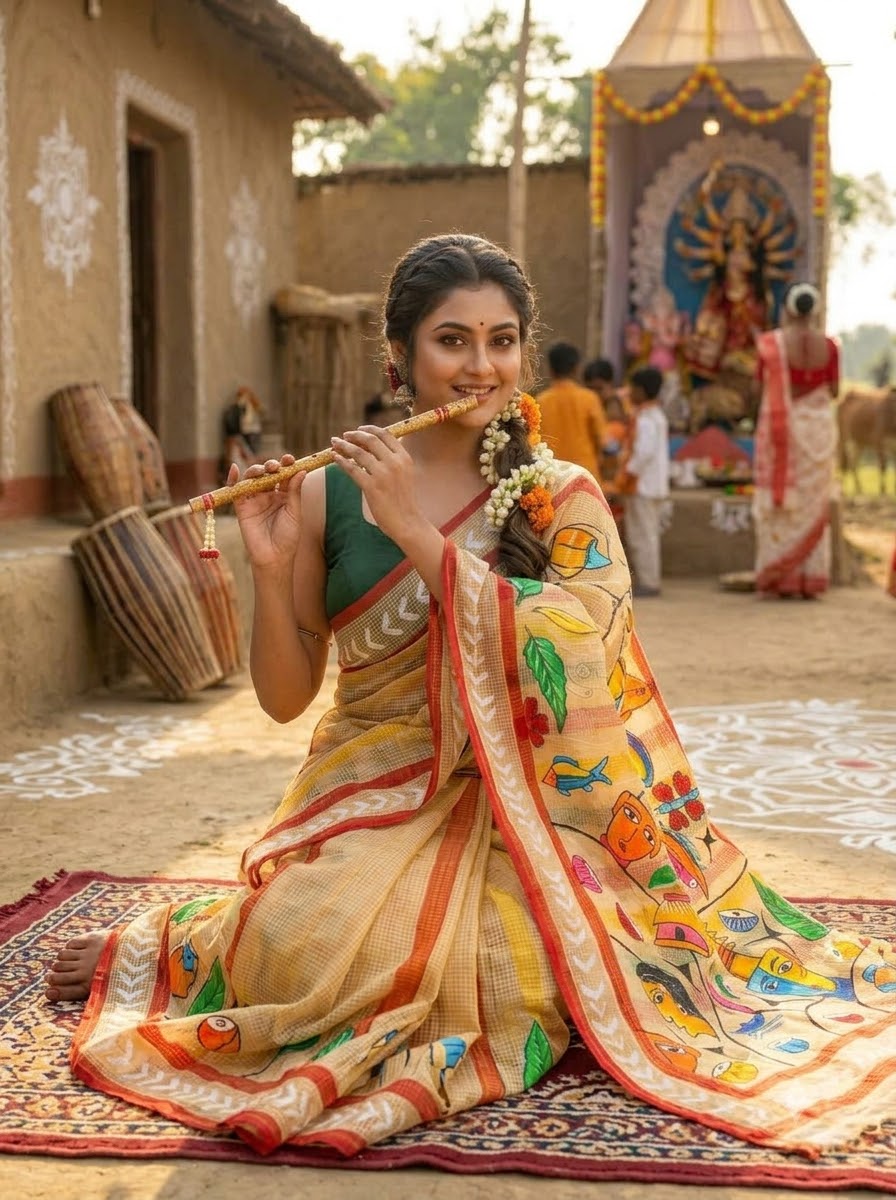 Madol Jhumur Hand Painted Resham Kota Saree