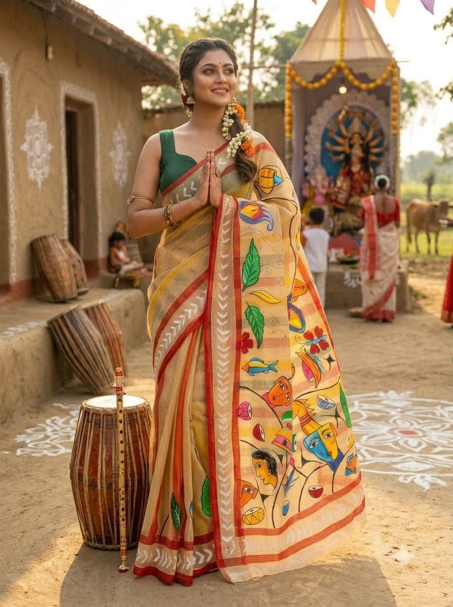 Madol Jhumur Hand Painted Resham Kota Saree