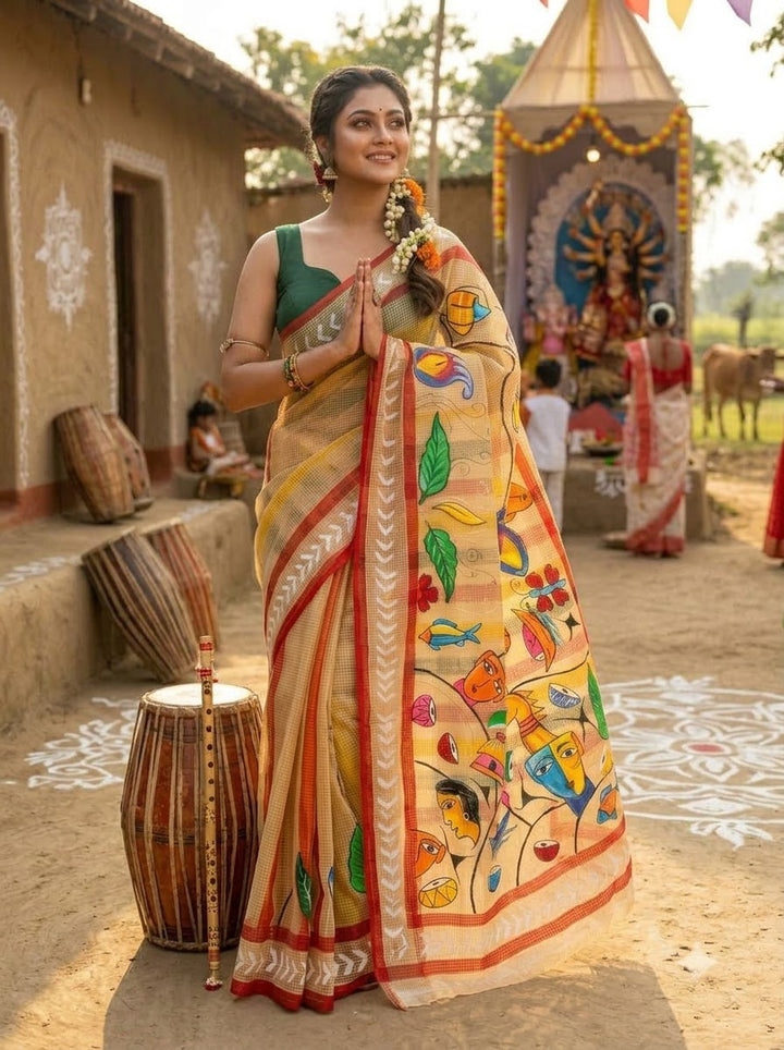 Madol Jhumur Hand Painted Resham Kota Saree