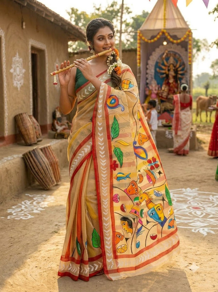 Madol Jhumur Hand Painted Resham Kota Saree