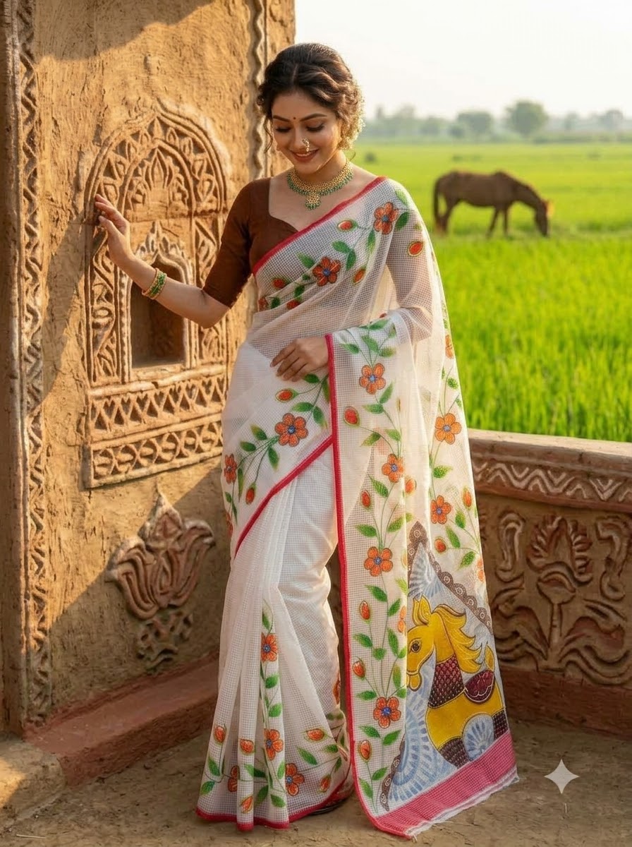 Ashwamedh Hand Painted Resham Kota Saree