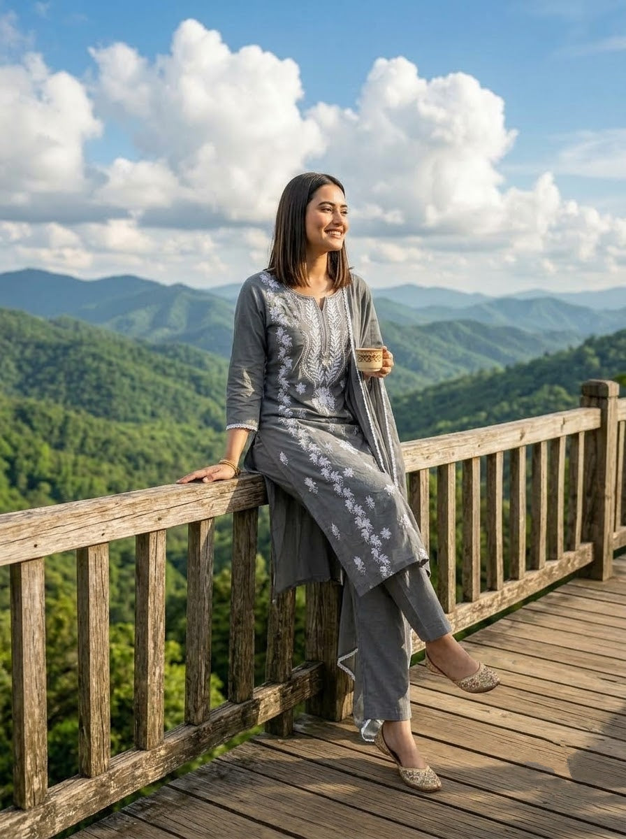 The One and Only - Chikankari Embroidered Cotton Kurti Set