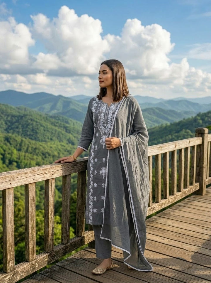 The One and Only - Chikankari Embroidered Cotton Kurti Set