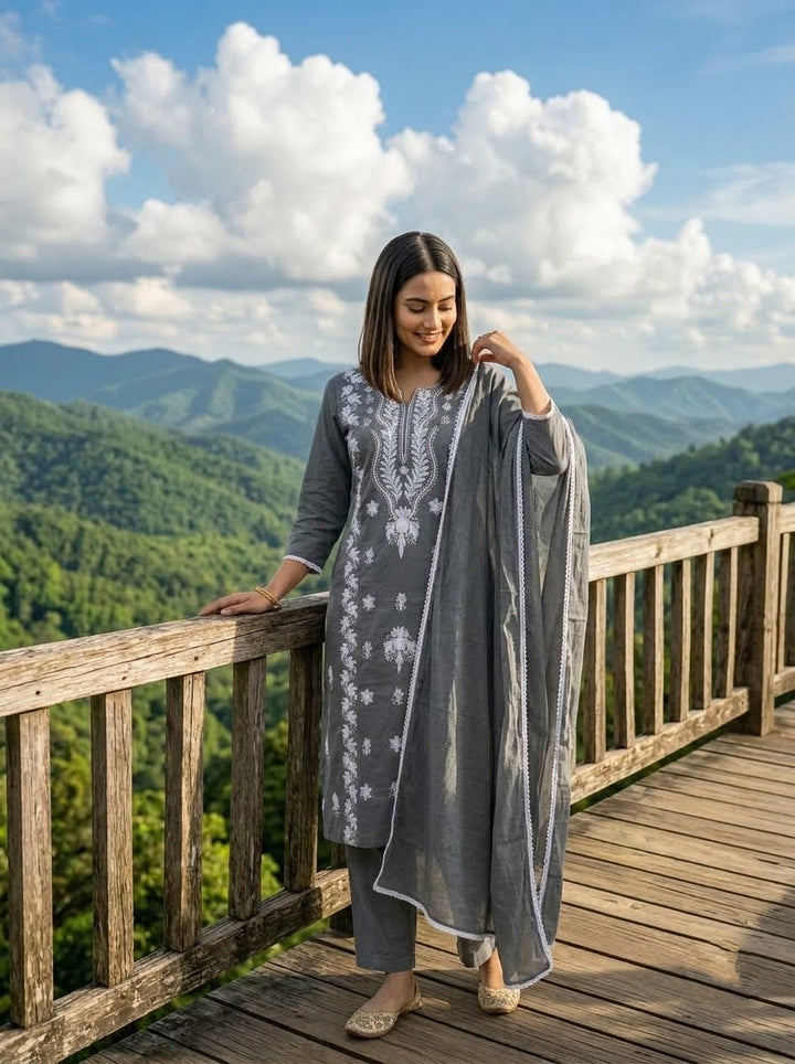 The One and Only - Chikankari Embroidered Cotton Kurti Set