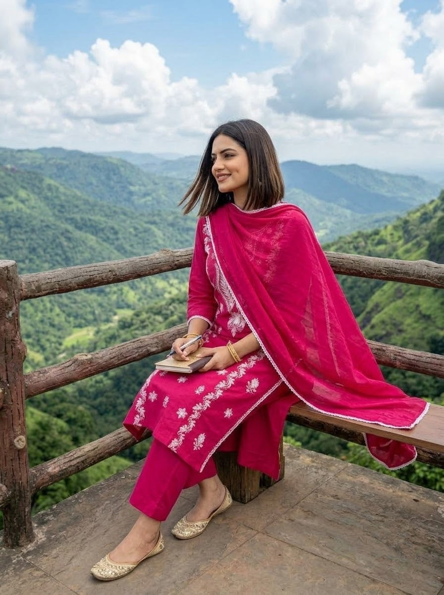 The One and Only - Chikankari Embroidered Cotton Kurti Set