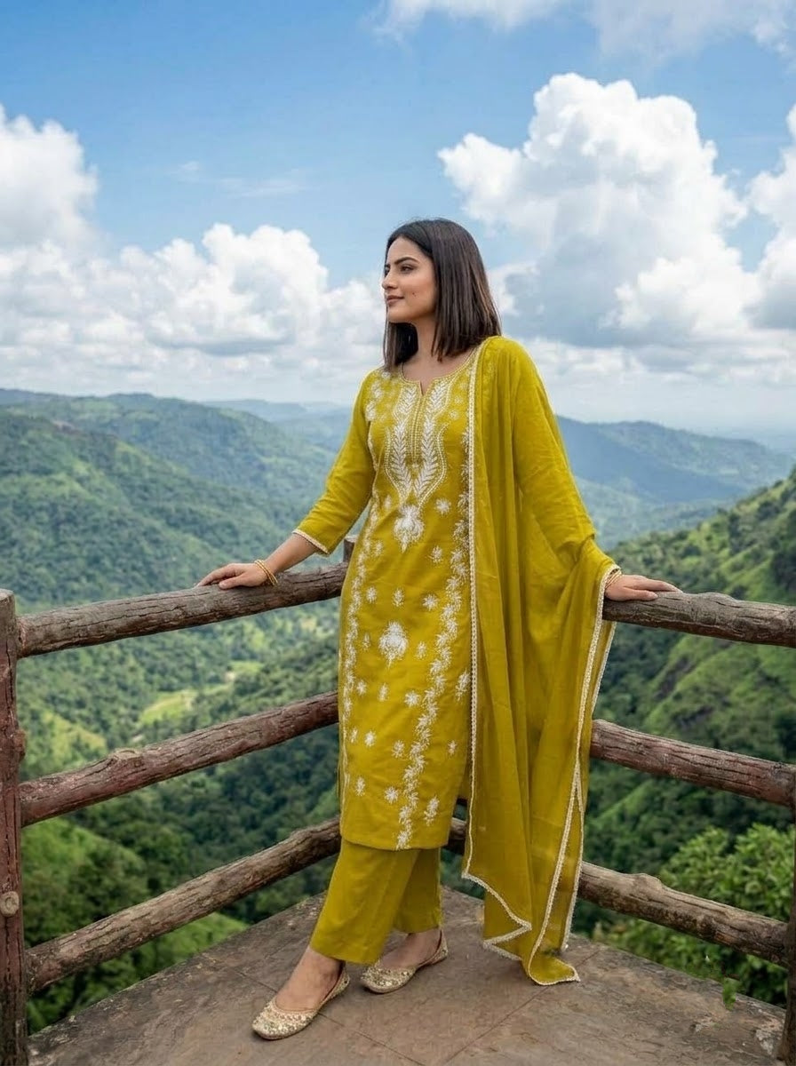 The One and Only - Chikankari Embroidered Cotton Kurti Set