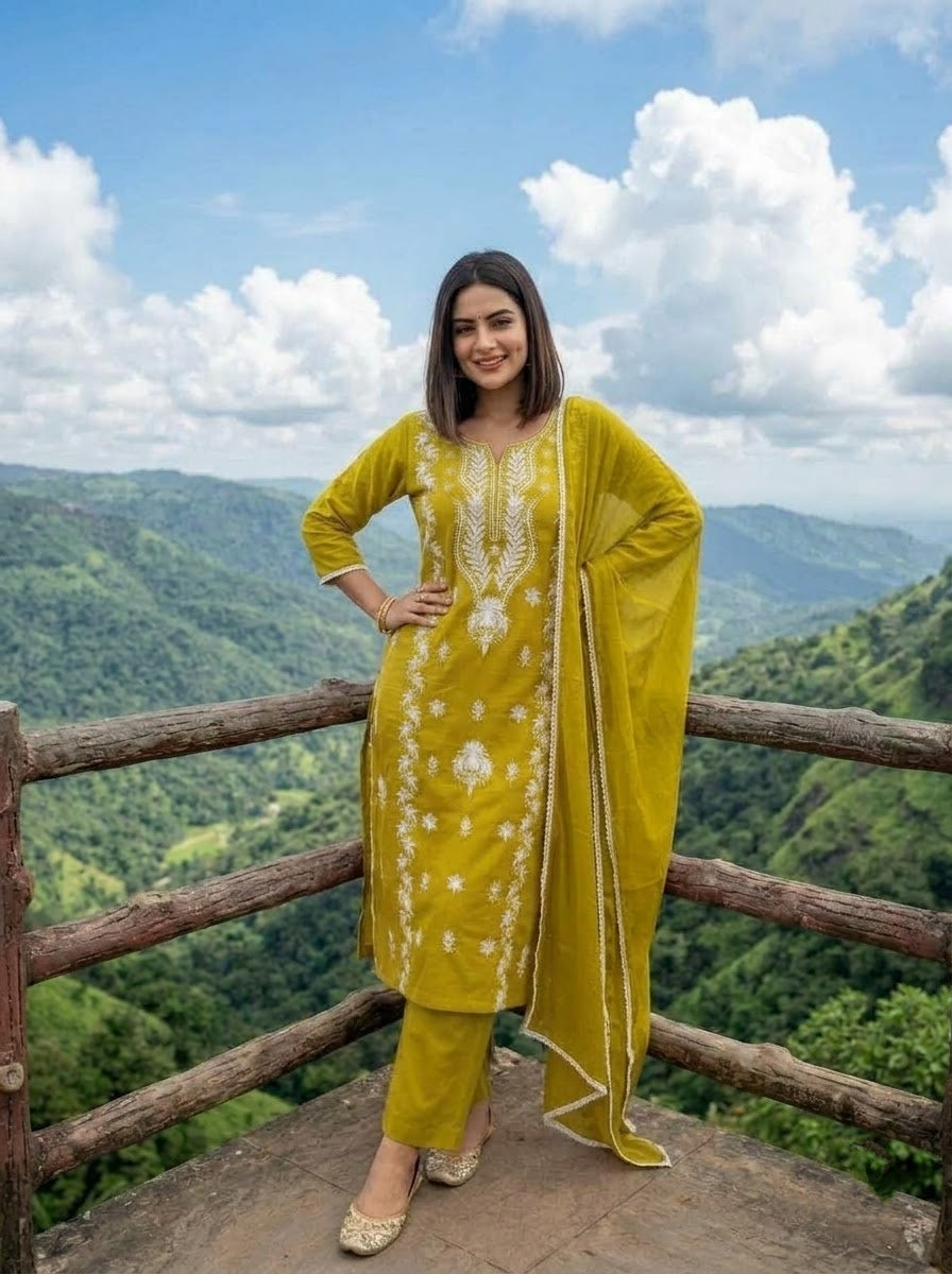 The One and Only - Chikankari Embroidered Cotton Kurti Set
