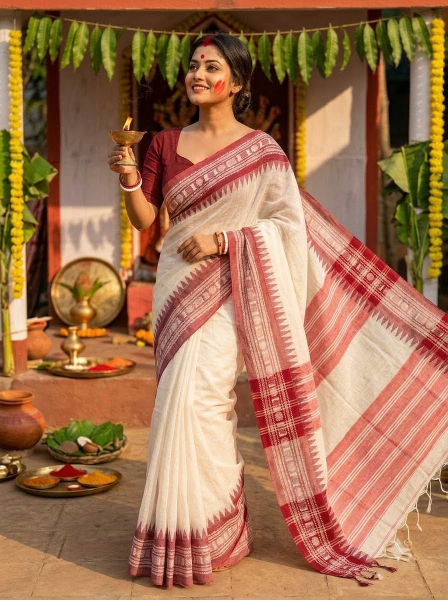 Uma Shakti khadi Jamdani Saree