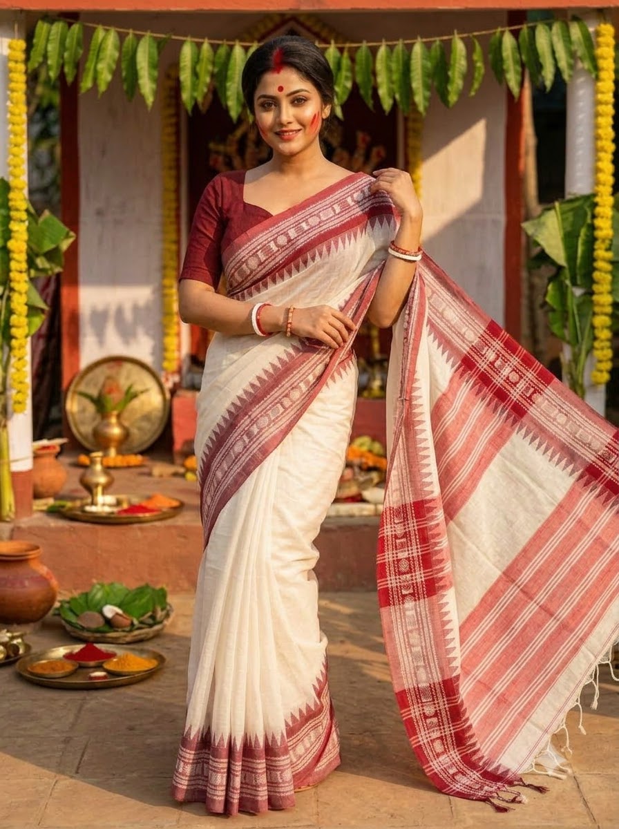 Uma Shakti khadi Jamdani Saree