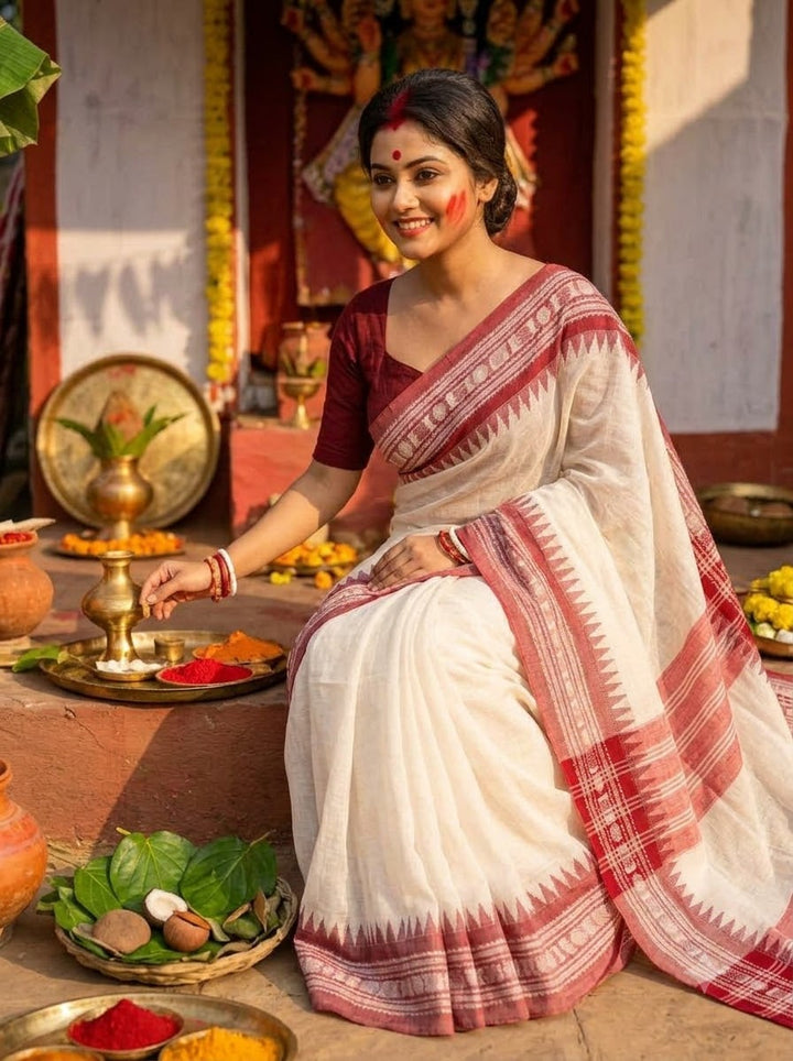 Uma Shakti khadi Jamdani Saree
