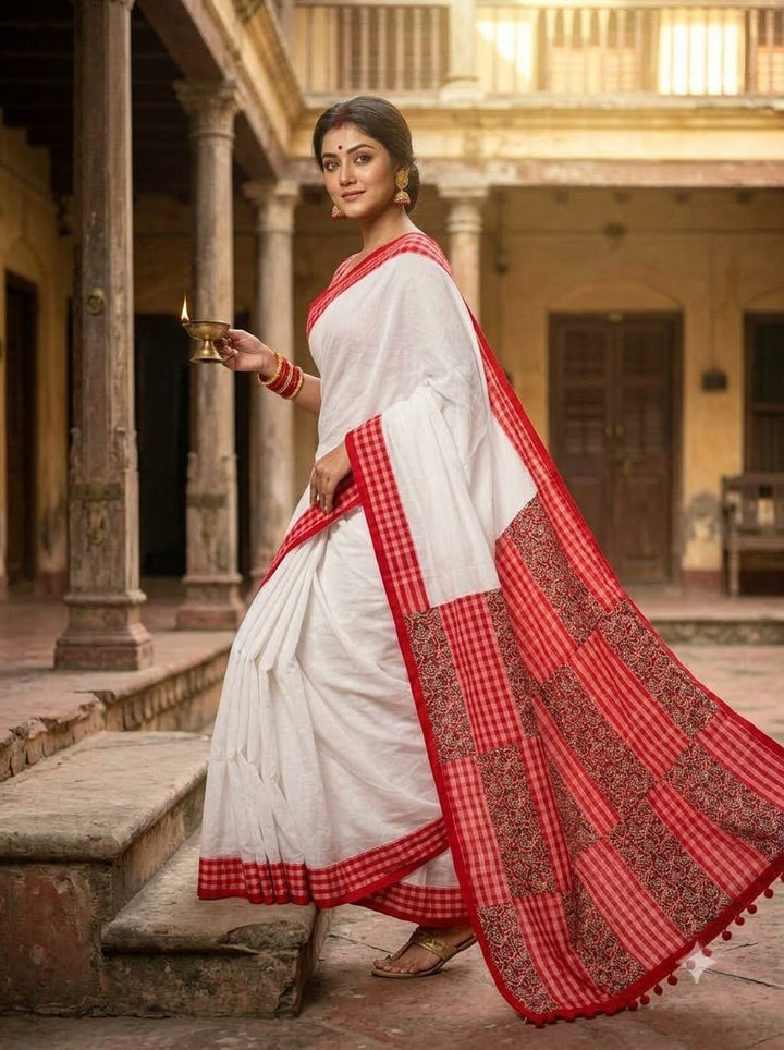 Aruneshi - Cotton Saree With  Gamcha Mismatched pallu