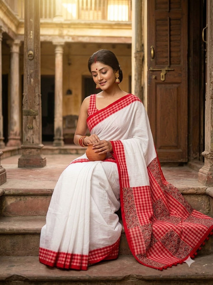 Aruneshi - Cotton Saree With  Gamcha Mismatched pallu