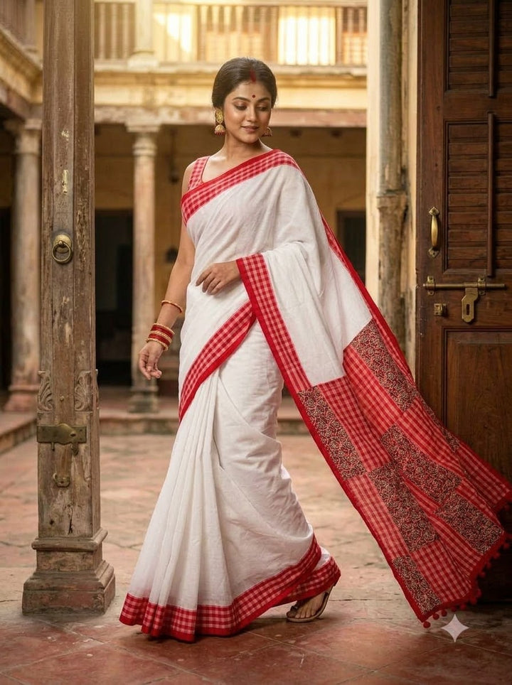 Aruneshi - Cotton Saree With  Gamcha Mismatched pallu