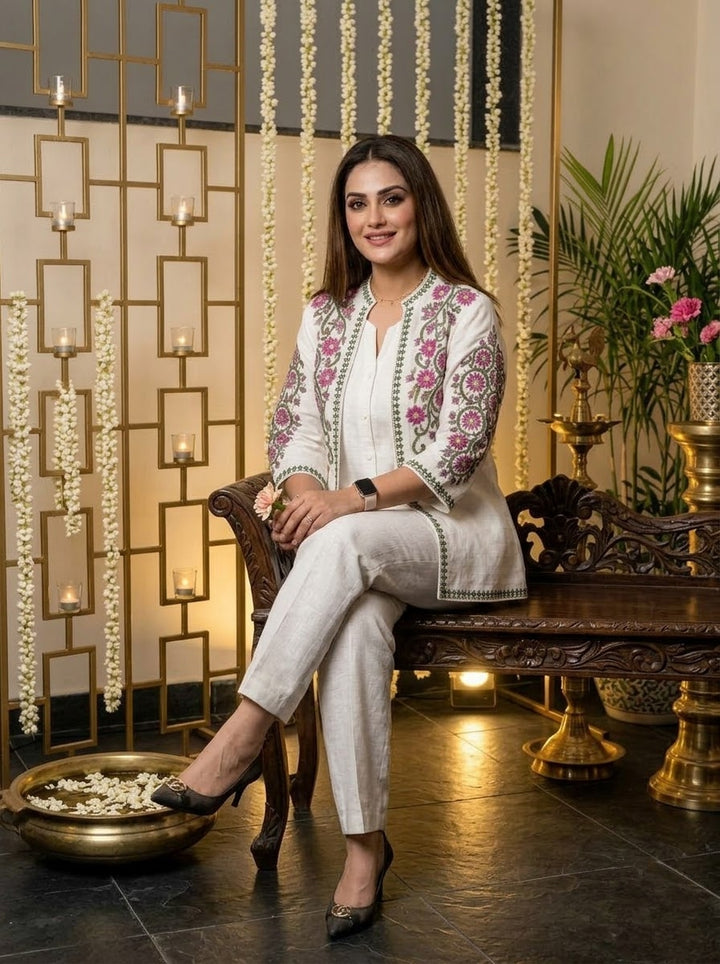 Love at First Look – Embroidered Cotton Jacket Style Co-ord Set