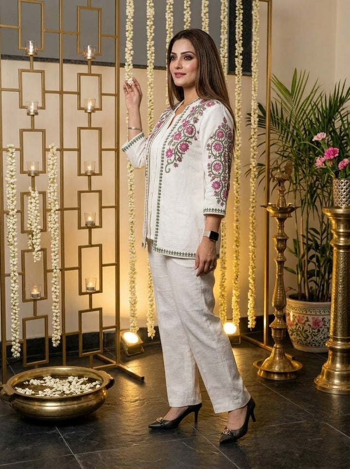 Love at First Look – Embroidered Cotton Jacket Style Co-ord Set