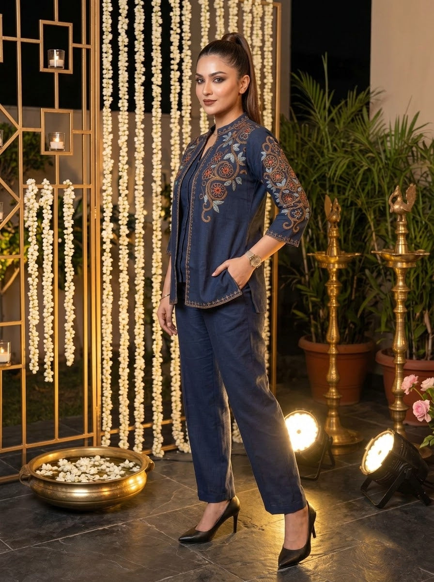 Love at First Look – Embroidered Cotton Jacket Style Co-ord Set