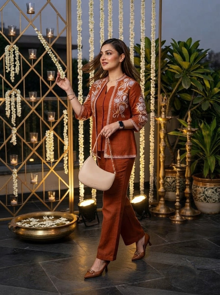 Love at First Look – Embroidered Cotton Jacket Style Co-ord Set