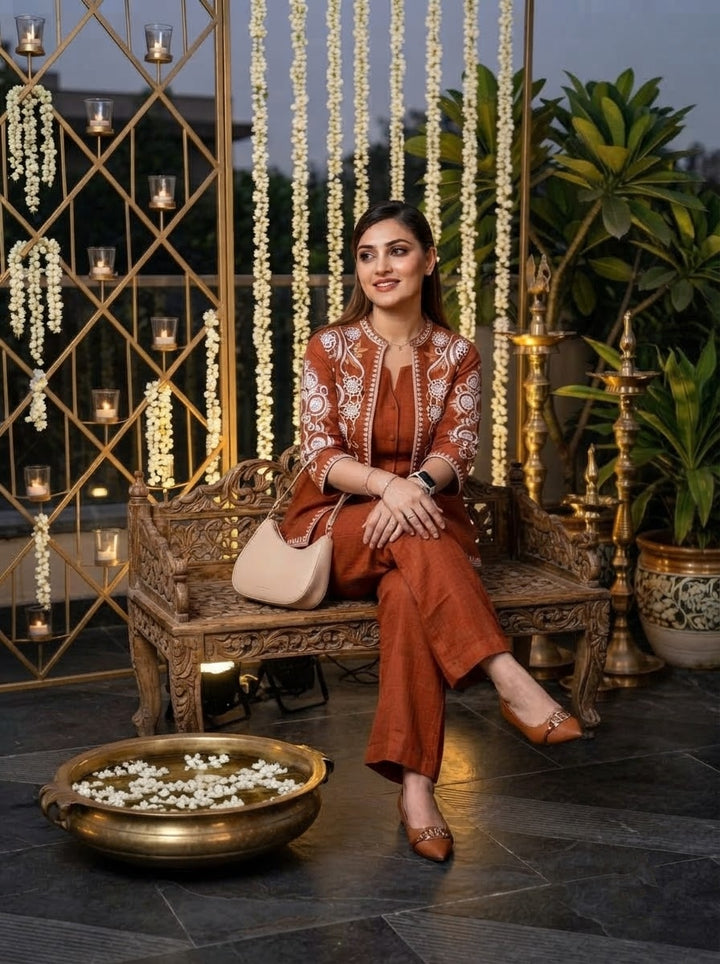 Love at First Look – Embroidered Cotton Jacket Style Co-ord Set
